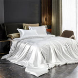 Solid Silk Bedding Set with Duvet Cover Bed Sheet Pillowcases Satin Single Double Bedsheet King Queen Size Generic