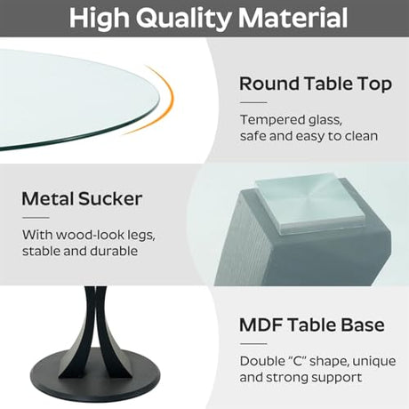 SIZOTA 5-Piece Dining Table Set with 47In Tempered Glass Table and 4 Velvet Upholstered Chairs, Modern Scandinavian Furniture for Dining Room Kitchen(Black) SIZOTA