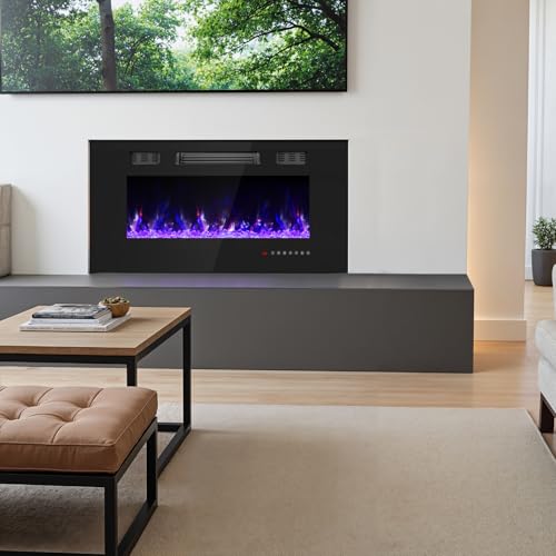 Ariiles 36 Inch Electric Fireplace Insert, Electric Fireplace Wall Mounted with Remote & Timer, Low Noise Heater Fireplaces for Living Room, Modern Recessed Fireplaces Decor Ariiles