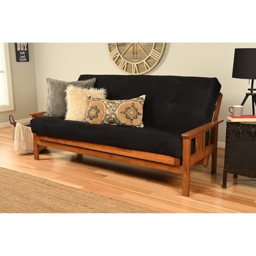 HomeStock Full Size Futon Frame with Mattress - Hardwood Sofa Bed Convertible 79" Suede Black/Without Storage Drawers HomeStock