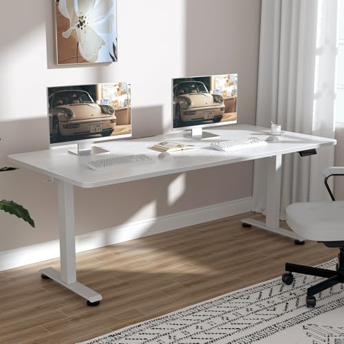 Veken 63x27.6 Inch Large Electric Standing Desk, Heights Adjustable,Sit to Stand Up, Work Home Office Computer Table for Walking Pad, Gifts for Dad, Wooden Desktop Desks, White Veken