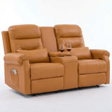 MANBUR RV Reclining Loveseat Sofa with Console, Wall Hugger Recliner Sofa, Double Recliner Home Movie Theater Seating with Cup Holders & Storage (Faux Leather Orange)