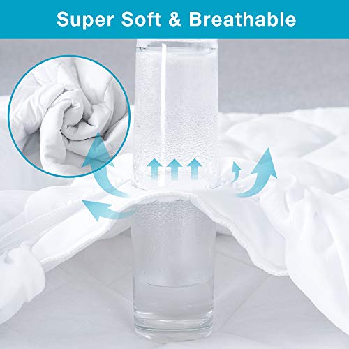 Lunsing Soft Queen Waterproof Mattress Protector, Breathable Queen Size Mattress Pad Cover, 6-18 Inches Deep Pocket, White Lunsing