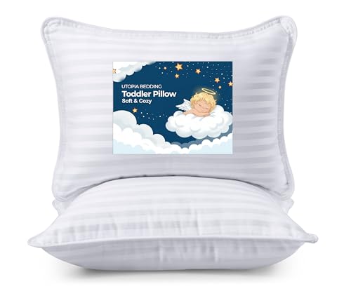 Utopia Bedding Toddler Pillow (White, 2 Pack), 13x18 Pillows for Sleeping, Soft and Breathable Cotton Blend Shell, Small Kids Pillow Perfect for Toddler Bed and Travel (Intended for Age 2 and up) Utopia Bedding