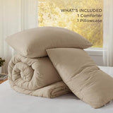 Bedsure Twin/Twin XL Comforter Set, Khaki Soft Prewashed Bedding for All Seasons, 2 Pieces GentleSoft™ Bed Set, 1 Lightweight Comforter (68"x88") and 1 Pillowcase (20"x26") Bedsure