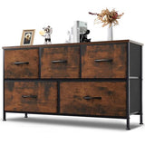 Horshod Dresser for Bedroom, 5 Storage Drawers, Wide Fabric Closet Chests Organizer Tower Furniture with Wooden Top Metal Frame for Clothes, Kids Room, Living Room, Hallway, Entryway Horshod