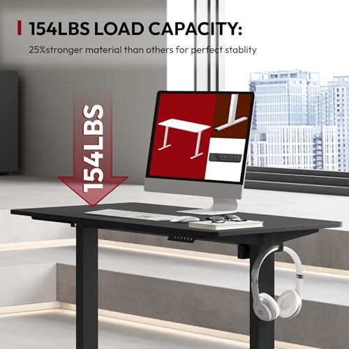 SANODESK Electric Standing Desk 55 x 28 Inches Whole-Piece Desktop Height Adjustable Stand Up Desk w/6-Button Controller Ergonomic Computer Desk for Home Office, Black Frame + Black Tabletop SANODESK