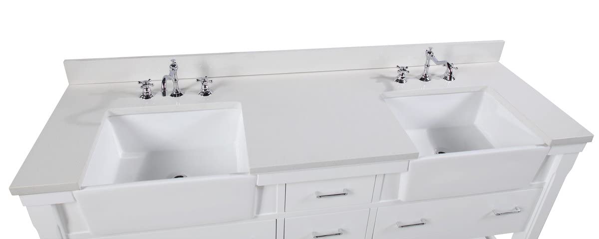 Charlotte 72-inch Double Farmhouse Bathroom Vanity: Includes White Cabinet with Quartz Countertop and White Ceramic Apron Sinks Kitchen Bath Collection