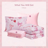 Wink Deer Twin Comforter Set for Girls-5 Pieces Pink Bow Twin Bedding Sets for Kids, Ultra Soft Bed in A Bag with Sheets Wink Deer