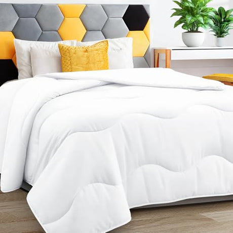 MEELUS Lightweight Comforter Cooling White, All Season Duvet Insert Breathable King Size Summer Bedding, Soft Microfiber Cool Down Alternative Quilt with Corner Tabs, 102x90 inch MEELUS