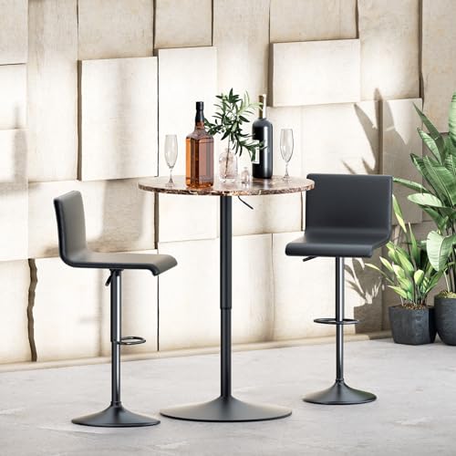 MoNiBloom 23.5" Round Cocktail Bar Table with Metal Base, Rotatable Tall Bistro Pub Table with Adjustable Height Brown Marble Texture Top Counter Bar for Kitchen Dining Room Living Room MoNiBloom