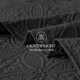 WURUIBO Full/Queen Quilt Set Black, Microfiber Lightweight Bedspreads, Ultrasonic Embossed Solid Coverlet, Thin Bedding Set for All Season, Soft Breathable Bed Cover(1 Quilt, 2 Pillow Shams) WURUIBO