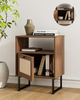 Apetaccat Rattan Nightstand, Boho Night Stand Farmhouse Wood Bedside Table with Storage and Open Shelf, End Side Accent Table for Bedroom,Living Room,Walnut Apetaccat