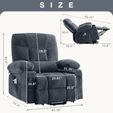 Power Lift Recliner Chair for Elderly, Electric Massage Recliner with Lumbar Heat, Fabric Single Sofa with 2 Cup Holders, USB Ports & Side Pockets, Infinite Position Motorized Chair for Living Room