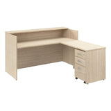 Bush Business Furniture Arrive 72W x 72D L Shaped Reception Desk with Shelf and Mobile File Cabinet in Natural Elm, Modern Receptionist Station for Office Waiting Room Bush Furniture