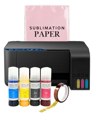 A4 Sublimation Printer for Clothes, T-Shirt Transfer Printing Machine, Direct to Film Printer. 4 Sublimation Ink Set: C/M/Y/B, Printing Paper,Tape Heat. Printers Conversion