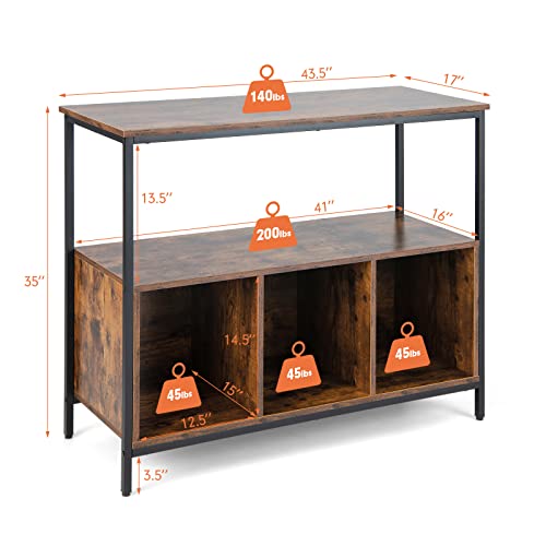 Giantex Buffet Sideboard, Wooden Cupboard, Kitchen Pantry w/Spacious Countertop, Large Open Shelf, 3 Cube Storage Cabinet, Sturdy Rustproof Steel Frame, Modern Stationary Island, Brown & Black Giantex