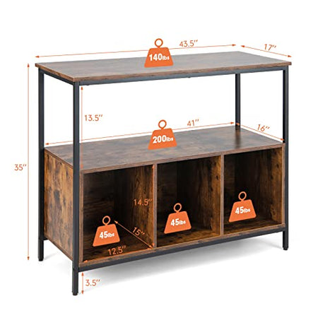 Giantex Buffet Sideboard, Wooden Cupboard, Kitchen Pantry w/Spacious Countertop, Large Open Shelf, 3 Cube Storage Cabinet, Sturdy Rustproof Steel Frame, Modern Stationary Island, Brown & Black Giantex