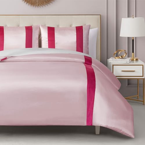 Juicy Couture Velvet Stripe on Satin Pink Twin/Twin XL Comforter Set - 2 Piece Luxury Bedding Ensemble Juicy Couture