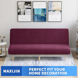 MAXIJIN Velvet Futon Cover Full Size Stretch Futon Mattress Cover Thick Soft Armless Sofa Bed Slipcover Plush Couch Furniture Protector with Elastic Bottom, Machine Washable (Wine Red) MAXIJIN