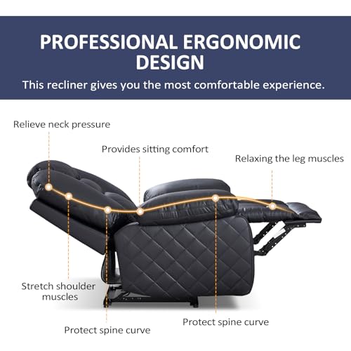 CANMOV Faux Leather Manual Recliner Chair, Single Sofa Chair with Comfortable Armrest and Backrest, Home Theater Seating for Living Room, Bedroom, Black