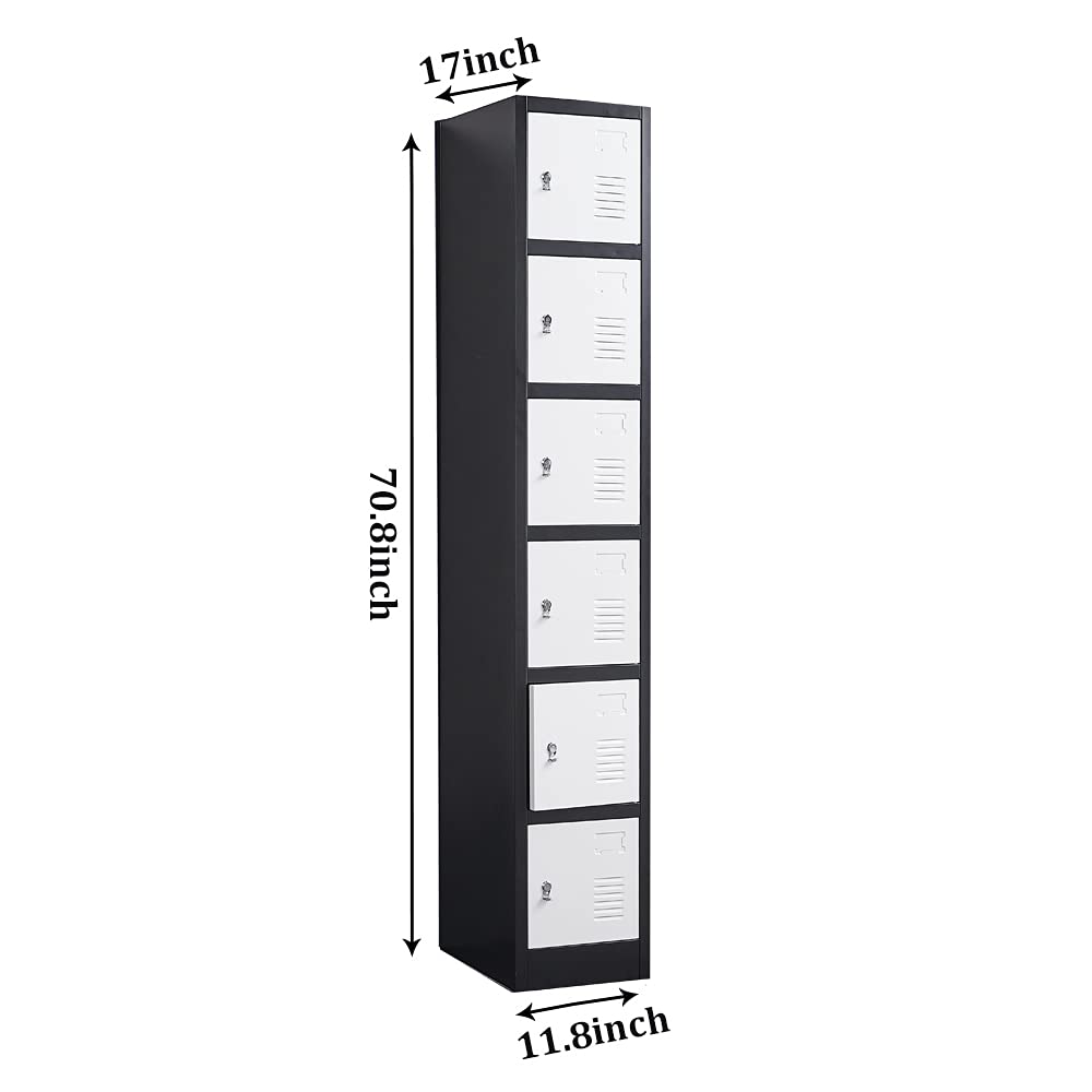 iCHENGGD Metal Locker 6 Door Tall Employee Storage Locker Office Storage Lockers with Combination Lock, Locker Storage Cabinet for Home Gym Office School iCHENGGD