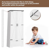 Vongrasig Kitchen Pantry Storage Cabinet with Barn Doors, Drawer and Adjustable Shelves, 4-Tier Tall Rustic Wood Cupboard Locker for Kitchen, Dining Room, Living Room, Bathroom, (White) Vongrasig