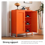Bevivog Small Bathroom Storage Cabinet, Orange Metal Locker with 2 Doors and 2 Adjustable Shelves, Small Locker Cabinet Sideboard for Home Office, Living Room, Hallway, Entryway Bevivog