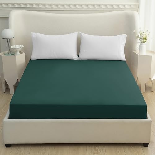 Mocassi California King Fitted Sheet - Deep Pocket Cooling Sheets up to 16 inch - Hotel Luxury 1800 Premier - Softest Sheets - Wrinkle Resistant - 1 Single Bottom Fitted Sheet, Cali King, Forest Green Mocassi