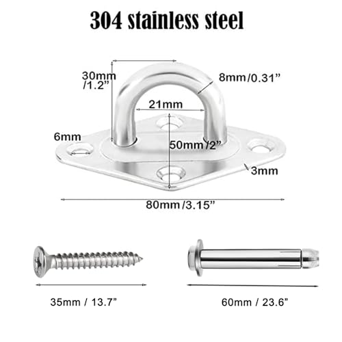 TooTaci 1000lb Capacity Hammock Hooks Heavy Duty, Hammock Hanging Kit with Screw Bolts, Stainless Steel Hammocks Wall Mount Kit, Ceiling Hook for Indoor Outdoor, Swing Chairs Hanging TooTaci