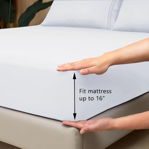 Mejoroom Full Size Sheet Sets - Hotel Luxury 1800 White Sheet - 16 Inch Deep Pocket Bed Sheets, Soft, Breathable, Wrinkle, Fade & Stain Resistant - 4 Piece (Full, White) Mejoroom