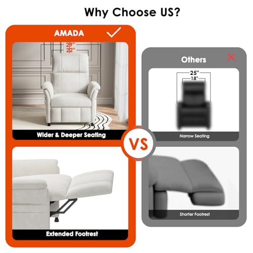 AMADA HOMEFURNISHING Power Recliner Chair for Adults, Adjustable Modern Chenille Reclining Chair with Side Pockets, Remote, Footrest, Thick Seat Cushion for Home Theater, Living Room, Bedroom & RV