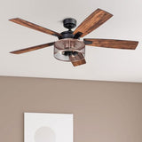 Honeywell Ceiling Fans Carnegie Industrial 52 Inch Ceiling Fan with Light, Remote Control Fan, LED Indoor Fan with 5 Blades, Black Oak and Brown Mopane Blade Finish Options, Copper (51459-01) Honeywell