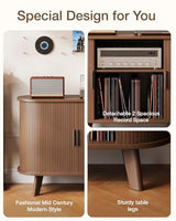 XHSSF Record Player Stand, Midcentury Modern Furniture Turntable Stand with Sliding Doors, Audio-Video Shelving Cabinet, Fluted Media Stand and TV Stand for Living Room, Bedroom (Walnut) (Medium) XHSSF