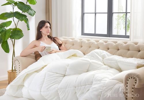 Pure Bamboo Duvet Insert Twin Size (68x86 in) - Ultra Soft Quilted Duvet Insert with 8 Corner & Side Loops, Double Stitching, Satin Piping - Luxuriously Soft (Twin, Lightweight) Pure Bamboo