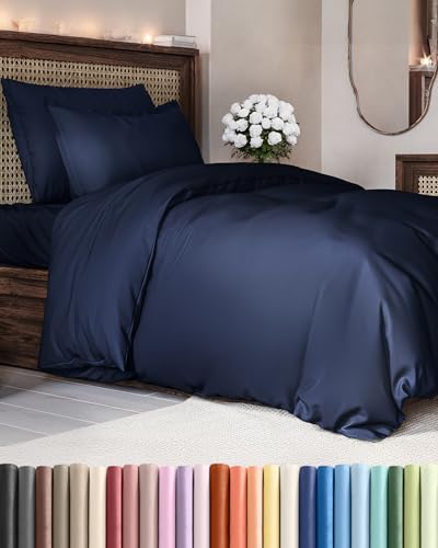 Navy Blue Duvet Cover Twin/Twin XL Size - Extra Soft Twin/Twin XL Size Duvet Cover - Lightweight, Comfy & Breathable - Easy Care with Zipper Closures & Ties - 68" x 90" Inches - Comforter Not Included CGK Unlimited