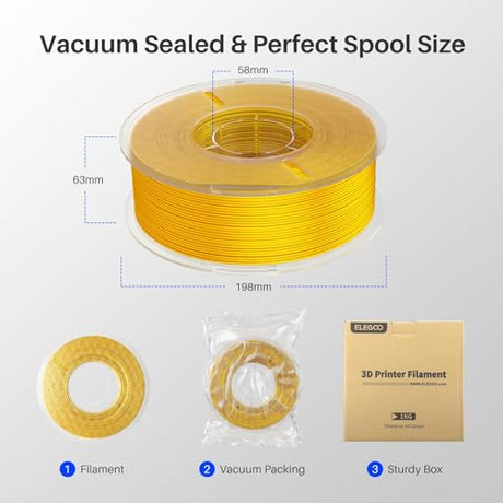 ELEGOO Silk PLA Filament 1.75mm Gold & Silver 2KG, 3D Printer Filament Dimensional Accuracy +/- 0.02mm, 2 Pack 1kg Spool(2.2lbs) 3D Printing Filament Fits for Most FDM 3D Printers ELEGOO