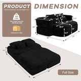 IZLKQC 75'' Folding Sleeper Sofa Bed, Convertible Memory Foam Boneless Couch, Foldable Full Size Guest Bed, Modern 2-in-1 Futon Floor Sleeper Sofa with 4 Pillows and Blanket (Corduroy, Black) IZLKQC