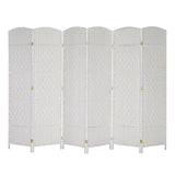 VINGLI 6-Panels Tall Rattan Room Divider, 6 FT Folding Privacy Screen, Indoor Partition Wall Dividers, Freestanding Hinged Space Separator (White) VINGLI