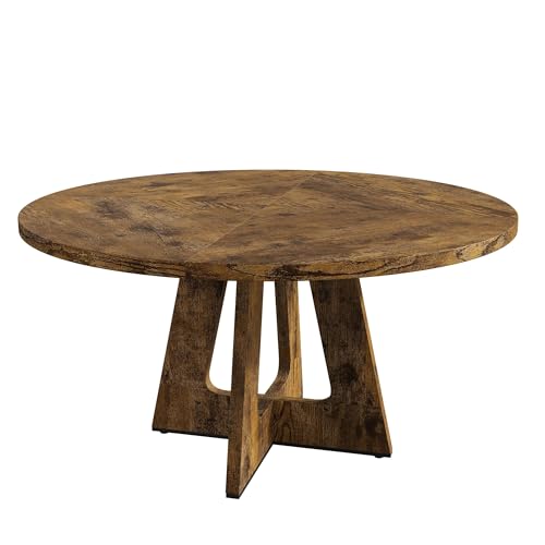 GarveeHome 47-Inch Round Large Dining Table, Wooden Kitchen Table Set for 4 to 6, Farmhouse Dinner Table with Wooden Top and Legs for Home Dining Room or Living Room - Rustic Brown(Only Table) GarveeHome
