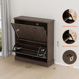 Garvee Shoe Cabinet with 2 Flip Drawers, Modern Narrow Wave Shoe Organizer with Adjustable Shelves, Wooden Freestanding Shoe Cabinet for Entryway, Living Room, Hallway, Walnut Garvee