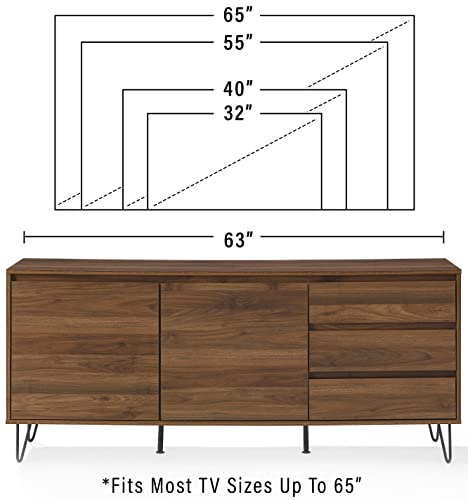 Crosley Furniture Teagan Mid Century Record Storage Sideboard Buffet Cabinet, Brown Oak Crosley Furniture
