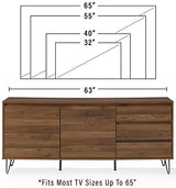 Crosley Furniture Teagan Mid Century Record Storage Sideboard Buffet Cabinet, Brown Oak Crosley Furniture
