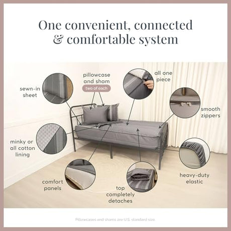 Beddy's All in One Bed in a Bag Zipper Bedding Set, Bottom Sheet, Cuddle Blanket, Comforter, Pillowcase(s) & Sham(s), Minky Interior Sheets with Comforter, Zip Bedding for Dorms, Bunks, Kids & Adults Beddy's