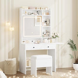 IRONCK Vanity Desk with Mirror and LED Lights, Jewelry Cabinet, Makeup Dressing Table Set with Drawers, Storage Shelves, for Bedroom, 65.3 H White IRONCK