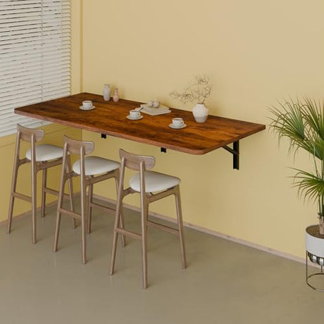 IAE 48" x 22" Floating Foldable Desk,Wall-Mounted Folding Computer Table with Engineered Wood,Study Table with Shelf Brackets,Fold Down Shelf,Fold Computer Desk for Small Spaces,Holds 500 lb,Rustic IAE