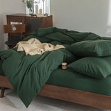 FOSSA Duvet Cove Set 100% Washed Cotton Linen Feel Super Soft Breathable Cozy 3 Pieces Bedding Sets Solid Forest Green Twin FOSSA