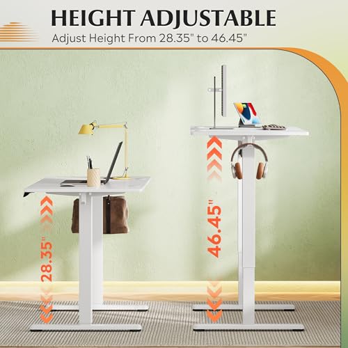 DEVAISE 48 x 24 Inch Standing Desk, Whole-Piece Electric Standing Desk with Adjustable Height, 3-Preset Memory Sit Stand up Desk, One Piece Desktop Computer Desk for Home, Office (White) DEVAISE