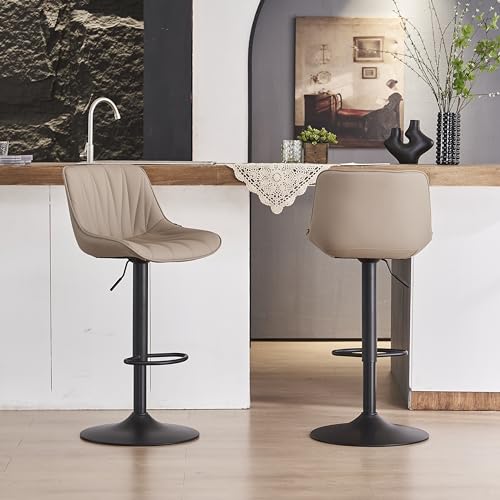 YOUNIKE Bar Stools Set of 2 for Kitchen Island, Khaki Swivel Tall Barstools, Adjustable Bar Stool with Back, Faux Leather Padded Bar Chairs, Modern Counter Height Stools with 300LBS Support YOUNIKE