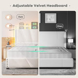 EnHomee Full Size Bed Frame, Velvet Bed Frame with Headboard and Led Light, Platform Bed Frame for Bedroom Apartment, Dorm, Noise-Free, Easy Assembly, Beige EnHomee